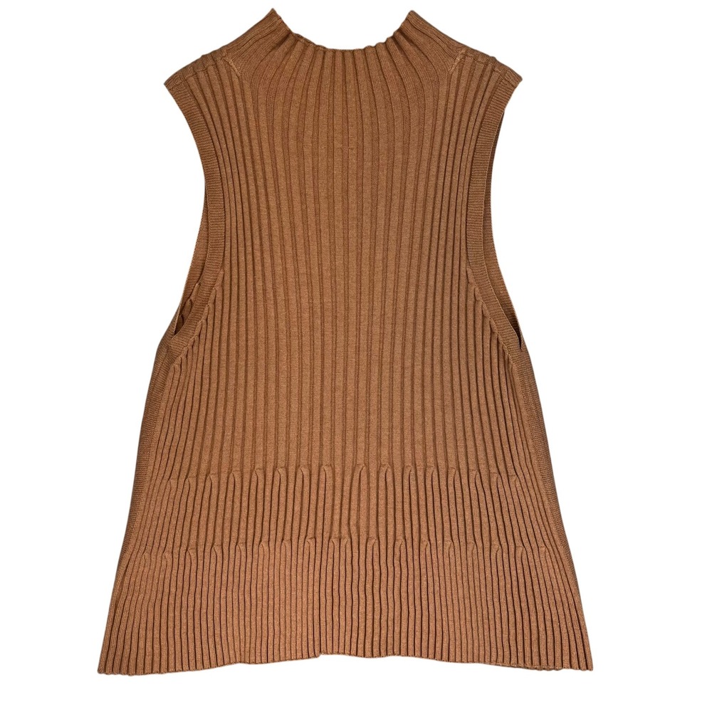 Moth Anthropologie Women Camel Brown Ribbed Mock Neck Wool Blend Sweater Tank XL - Picture 2 of 4
